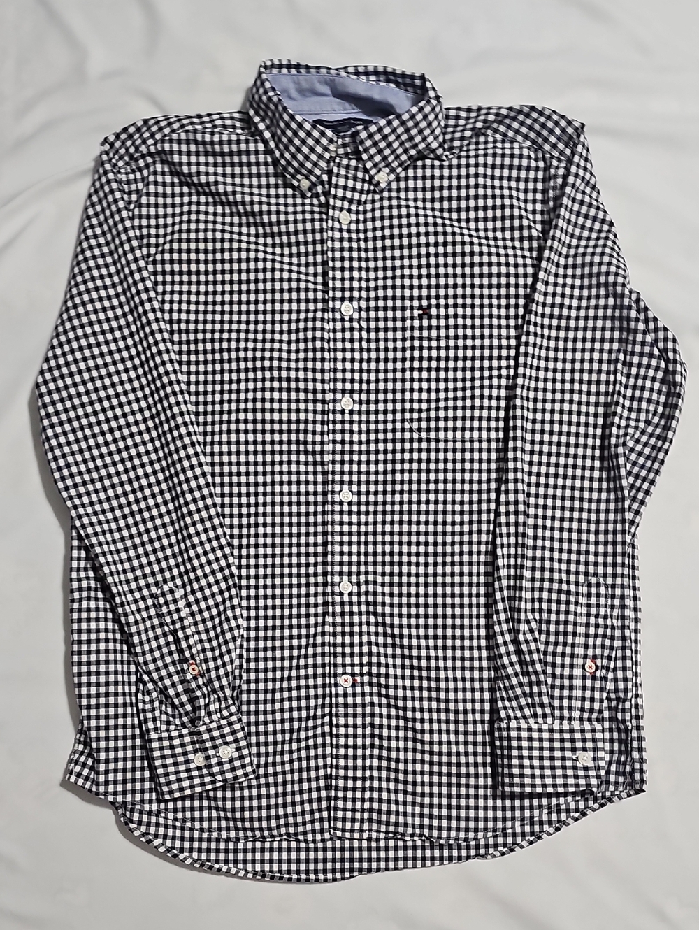 Tommy Hilfiger Mens Classic Fit Gingham Button Down Shirt Navy Blue White Size M